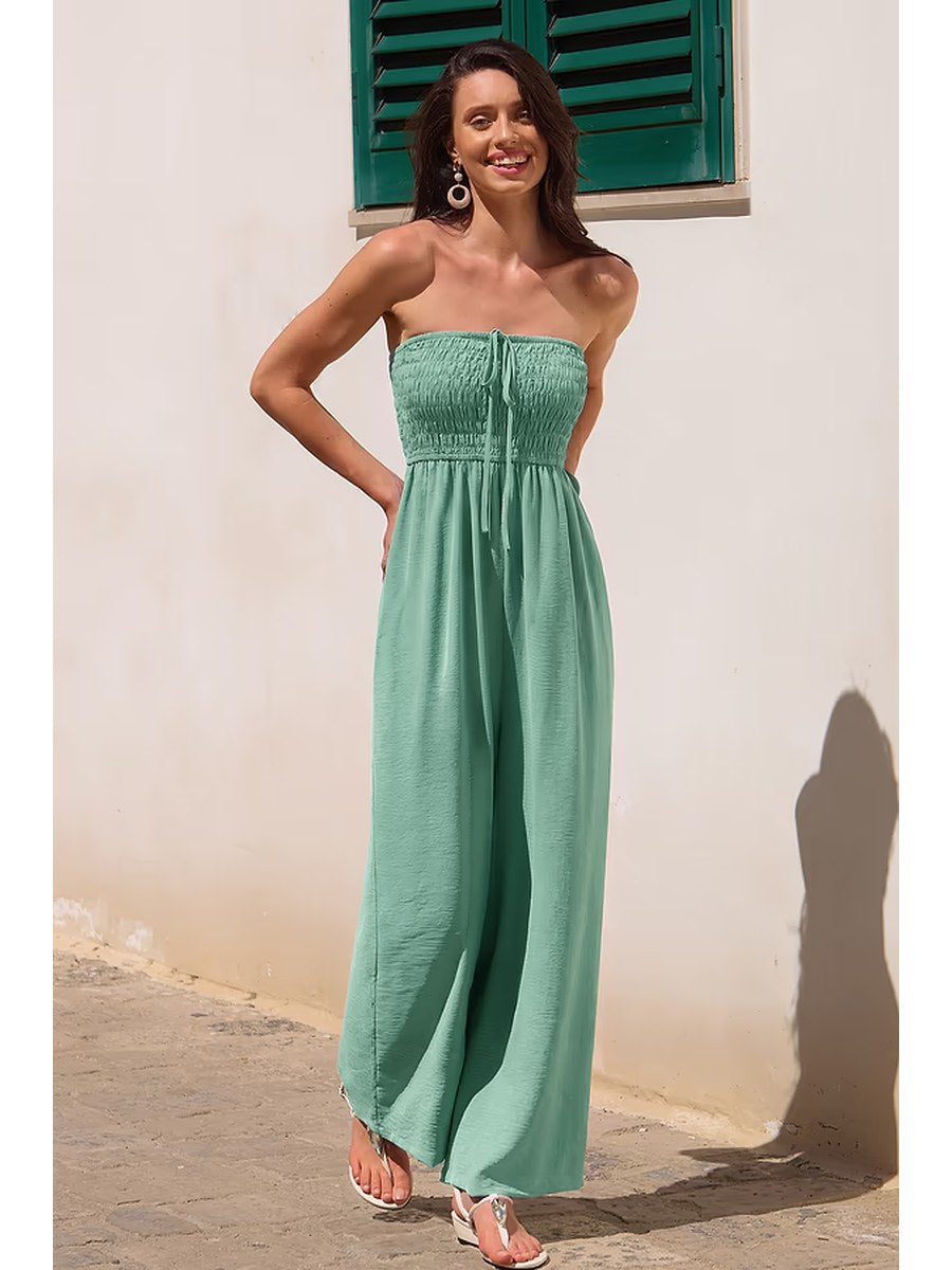 Mint Breeze Smocked Jumpsuit front