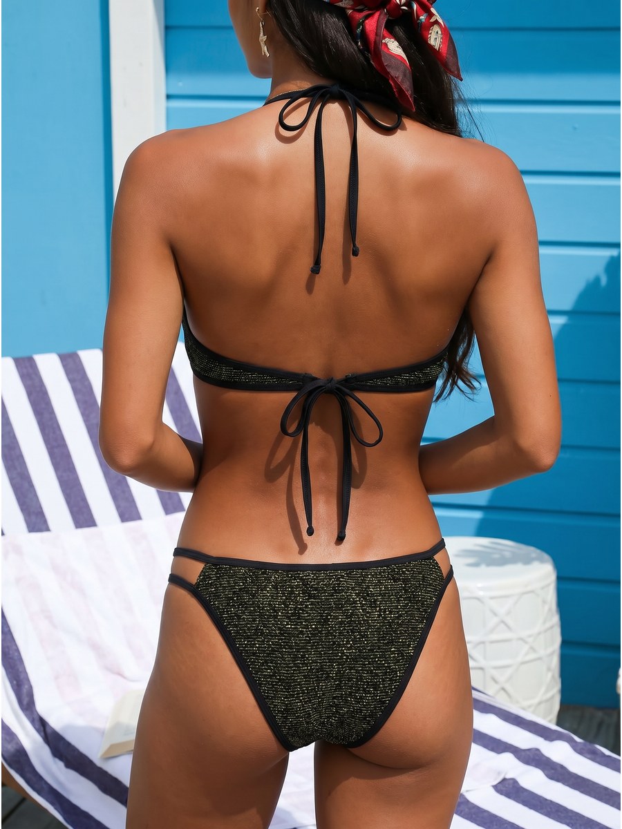Monaco Metallic Triangle Bikini - Black (back)