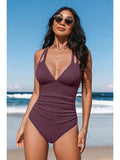 Plum Ruched One-Piece front