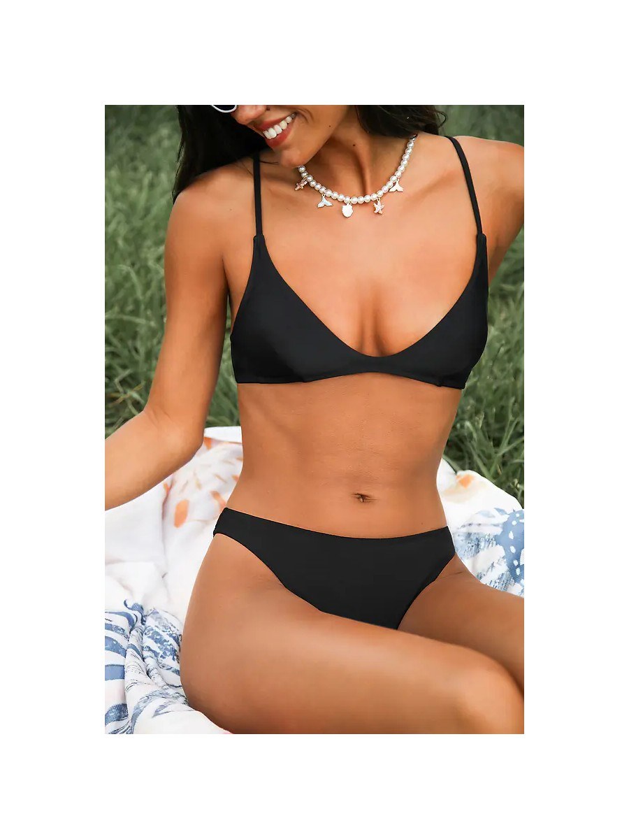 Monaco V-Neck Bikini Set - Black (front)
