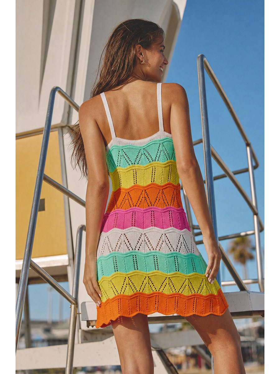 Sunset Stripe Crochet Dress back