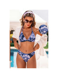 Santorini Floral Halter Bikini - Navy Blue (front)