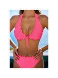 Malibu Ruffle Halter Set - Hot Pink (front)
