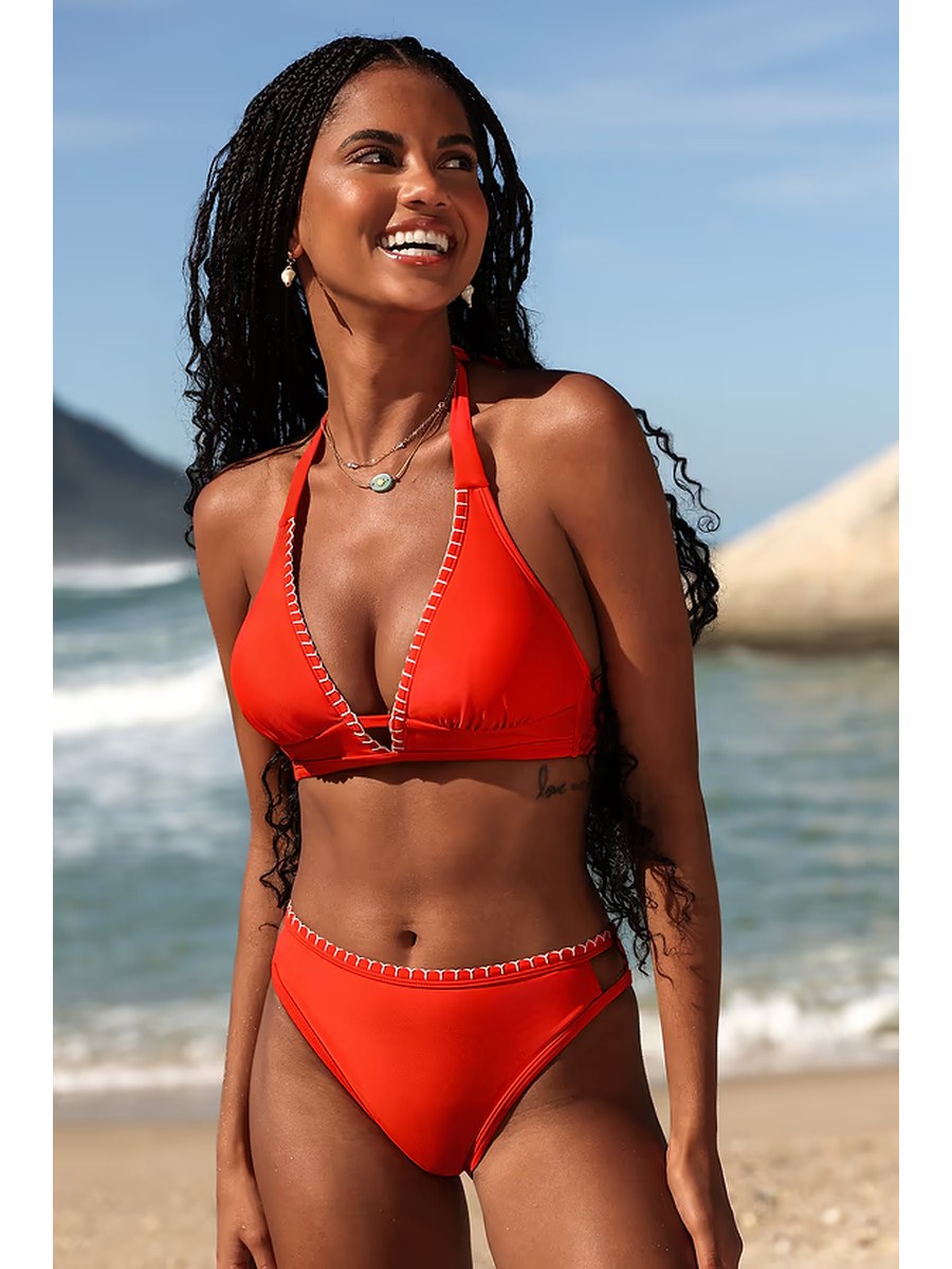 Sunset Stitch High-Waisted Bikini front