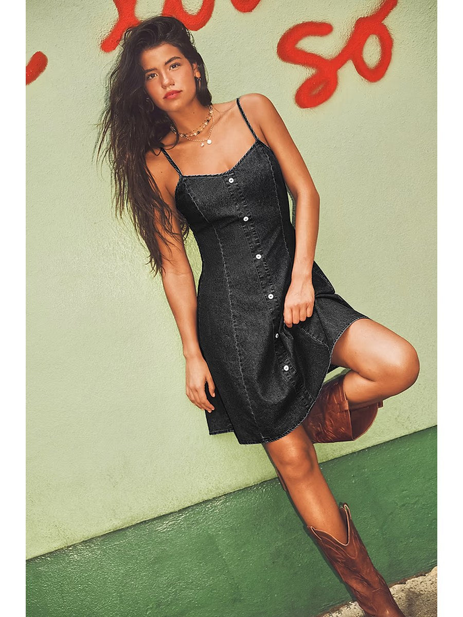 Midnight Button-Down Dress front