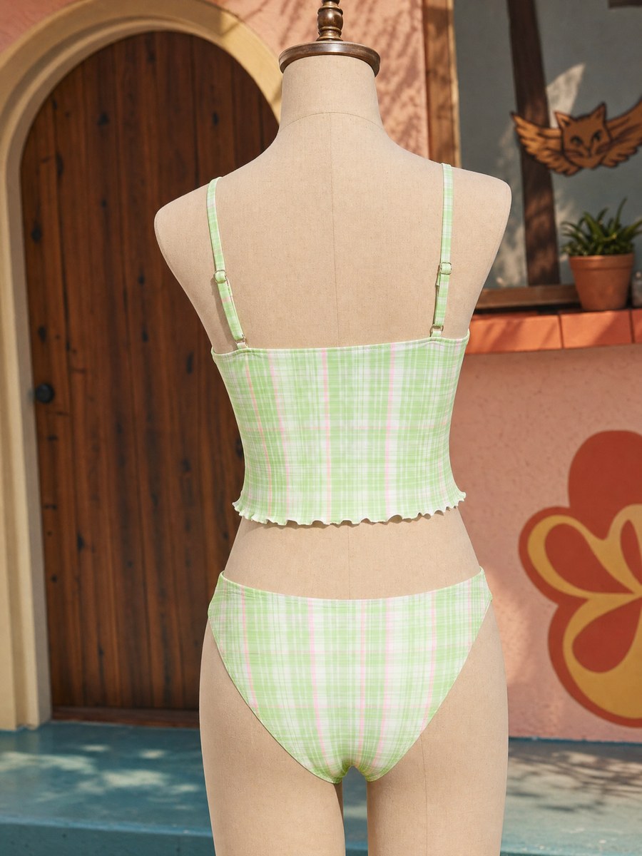 Capri Gingham Tankini Set - Light Green (back)