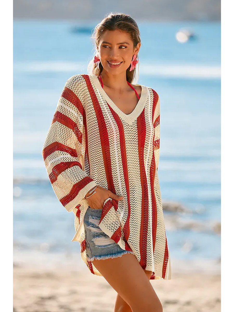 Ibiza Striped Crochet Kaftan front