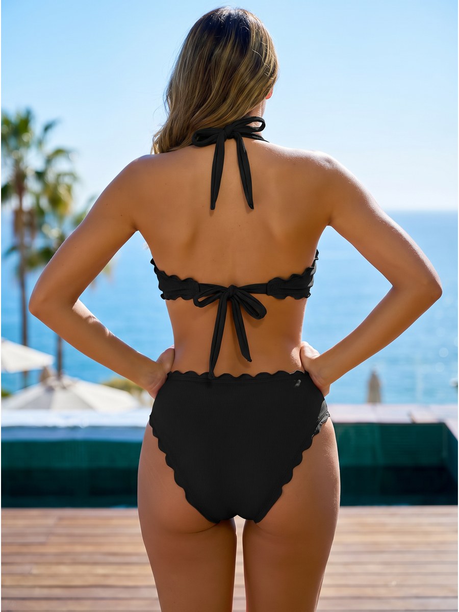 Capri Scalloped Halter Set - Black (back)